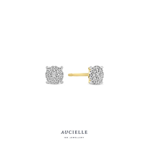 [AE0065D] Boucles d'oreilles ronde pavé Or Jaune 18K et diamants de 0.125ct