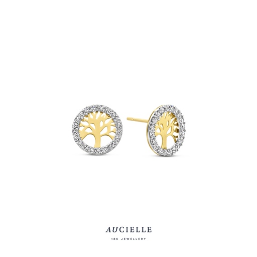 [AE0088C] Boucles d'oreilles arbre de vie Or Jaune 18K Oxyde de zirconium