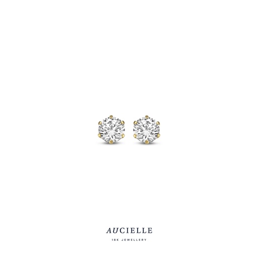 [AE0105C4] Boucles d'oreilles Or Jaune 18K Oxyde de zirconium 6 griffes 4,5mm