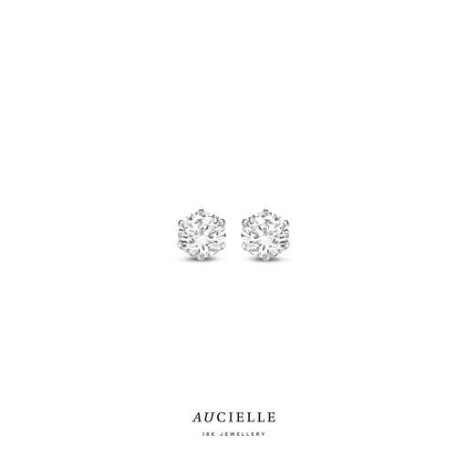 [AE0105W6] Boucles d'oreilles Or Blanc 18K 6 griffes Oxyde de zirconium 6,5mm