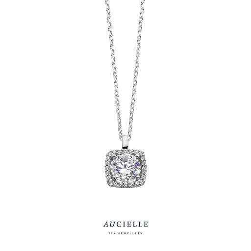 [AH0016W] Pendentif pavé carré en Or Blanc 18K & Oxyde de zirconium