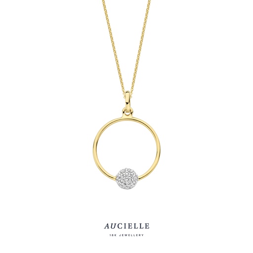 [AH0023D] Pendentif rond en Or Jaune 18K avec pavé de diamants de 0.085ct