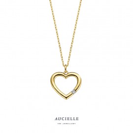 [AH0038D] Pendentif Or Jaune 18K coeur  avec diamant de 0.010ct