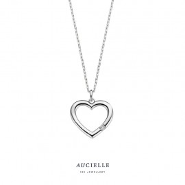 [AH0038X] Pendentif Or Blanc 18K coeur et diamant de 0.010ct