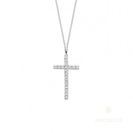 [AH0059W] Pendentif Or Blanc 18K croix 20x8mm Oxyde de zirconium