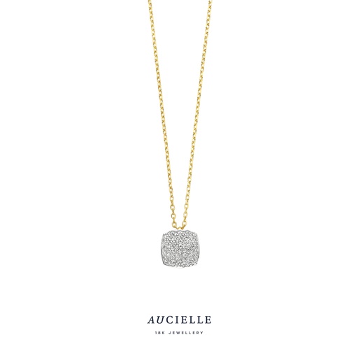 [AK0017D] Collier Or Jaune 18K carré pavé de diamants de 0.105ct - 45cm