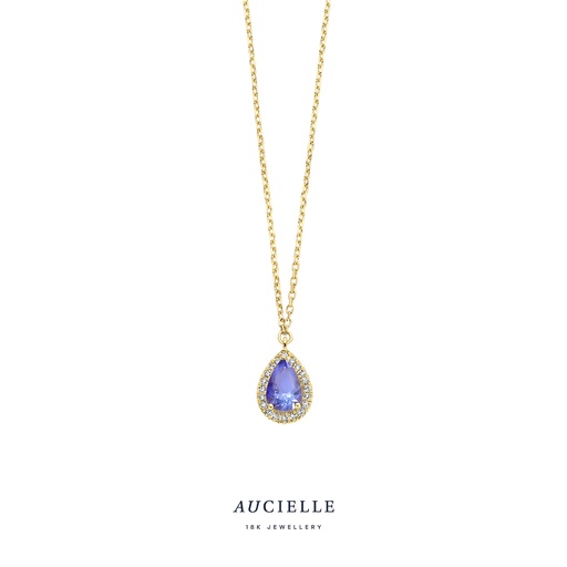 [AK0020D] Collier poire entourage Or Jaune 18K avec diamants de 0.05ct et 0.35ct de Tanzanite 45 cm