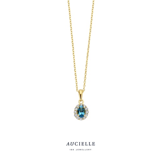 [AK0021D] Collier entourage Or Jaune 18K et diamants de 0.05ct et 0.35ct Tanzanite 45cm