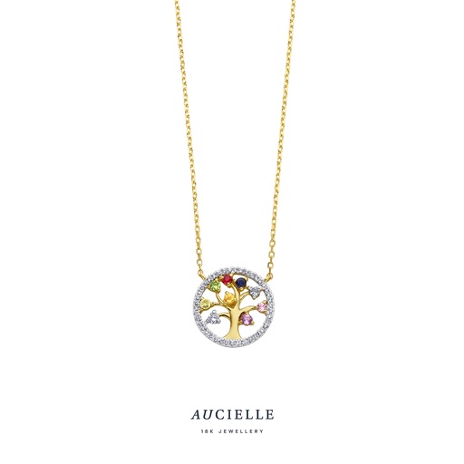 [AK0024D] Collier "arbre de vie" en Or Jaune 18K et diamants de 0.07ct - 45cm