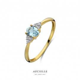 Bague Or Jaune 18K Topaze bleu et Oxyde de zirconium (50-56) [AR0002C]