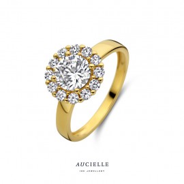 Bague entourage rond Or Jaune 18K zircon (52-58) [AR0026C]