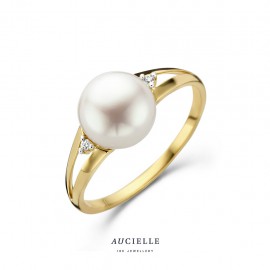 Bague Or Jaune 18K avec perle et diamants de 0.015ct (52-56) [AR0034D]