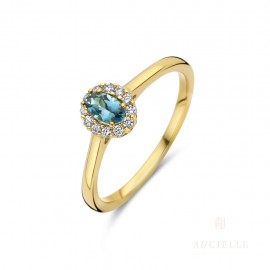 Bague entourage Or Jaune 18K London Blue Topaze et diamants de 0.10ct (52-56) [AR0041D]