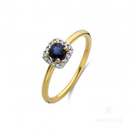 Bague Or Jaune 18K avec diamants de 0.07ct et Saphir  (52-56) [AR0042D]