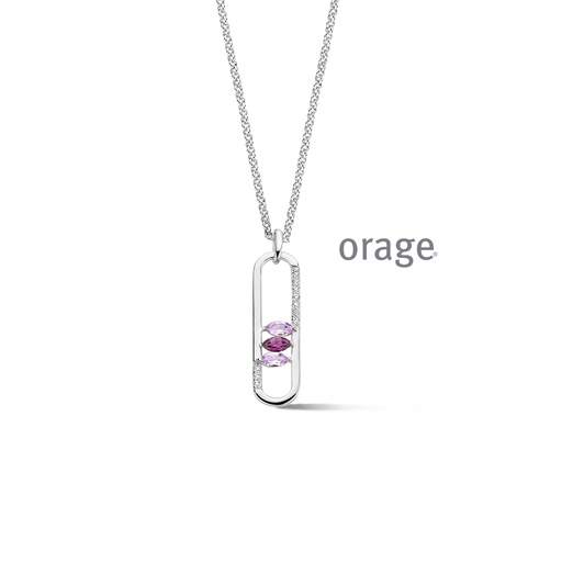 [BA046] Collier Argent rhodié 925/1000 Oxyde de zirconium rose (BA046)