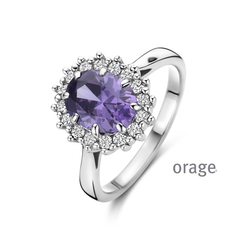 Bague entourage en Argent rhodié 925/1000 & Oxyde de zirconium mauve (BA068)(52-60)