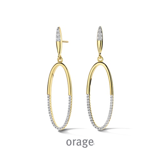 [BA116] Boucles d'oreilles pendantes ovales plaqué or jaune & Oxyde de zirconium (BA116)