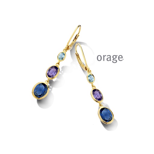 [BA124] Boucles d'oreilles pendantes plaqué or jaune & Oxyde de zirconium mauve (BA124)