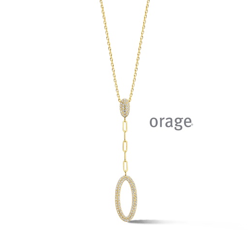 [BA191] Collier pendant ovale plaqué or & Oxyde de zirconium 45cm (BA191)