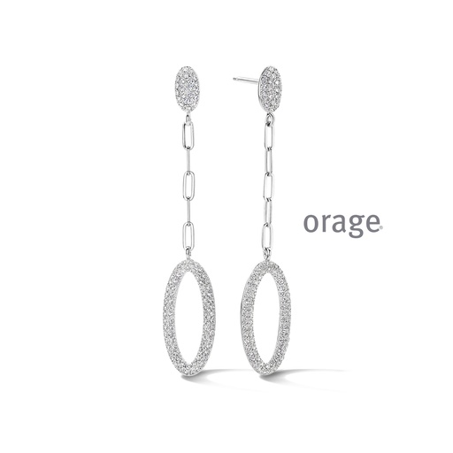 [BA193] Boucles d'oreilles pendantes ovales en Argent rhodié 925/1000 & Oxyde de zirconium (BA193)