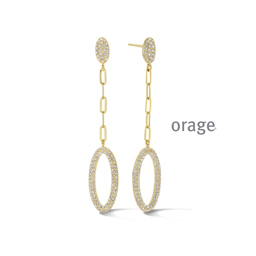 [BA194] Boucles d'oreilles pendantes ovales plaqué or jaune & Oxyde de zirconium (BA194)