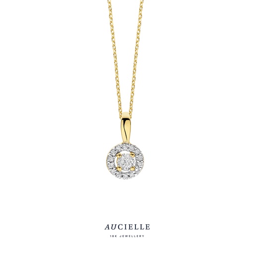 [AH0106C] Pendentif rond entourage en Or Jaune 18K et Oxyde de Zirconium