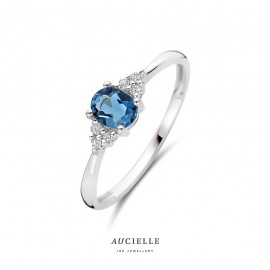 Bague en Or Blanc 18K, Topaze Blue London et Oxydes de zirconium (52-56) [AR0091W]