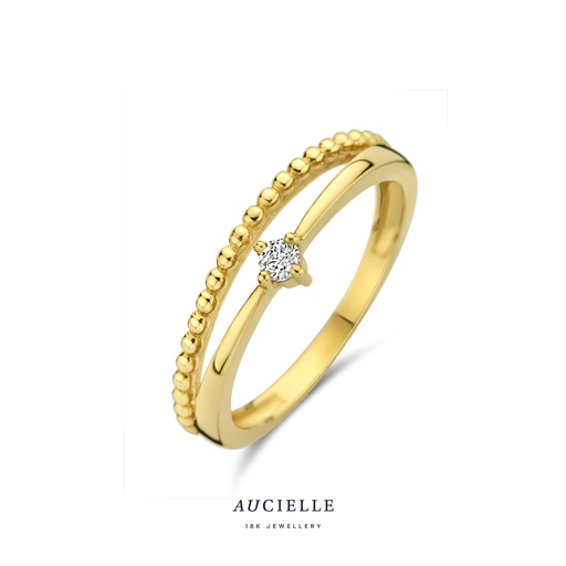 Bague double perlé et lisse en Or Jaune 18K & Oxyde de Zirconium (52-56) [AR0055C]