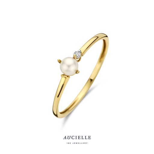 Bague en Or Jaune 18K, Diamant 0.015ct et Perle de culture (50-56) [AR0059D]