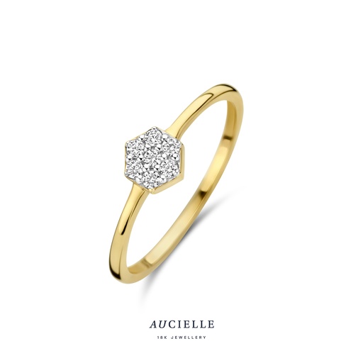 Bague Hexagone en Or Jaune 18K et Diamants de 0.105 carats (52-56) [AR0062D]