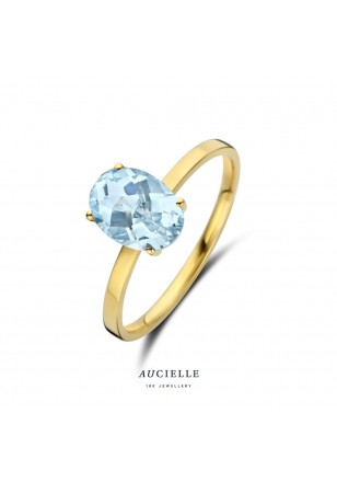 Bague en Or Jaune 18K avec Aigue Marine (52-56) [AR0077C]