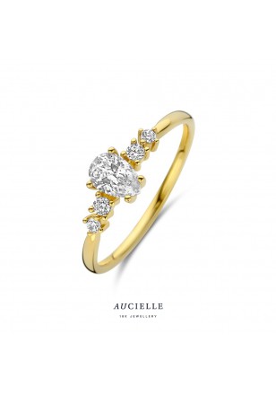 Bague en Or Jaune 18K avec Oxydes de Zirconium Taille poire et brillant (52-56) [AR0085C]