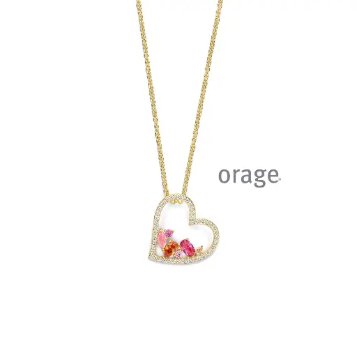 [BA228] Collier coeur rouge et rose plaqué or et oxyde de zirconium 45cm (BA228)