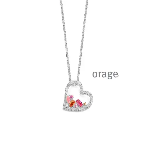 [BA229] Collier coeur rouge et rose en argent rhodié et oxyde de zirconium 45cm (BA229)