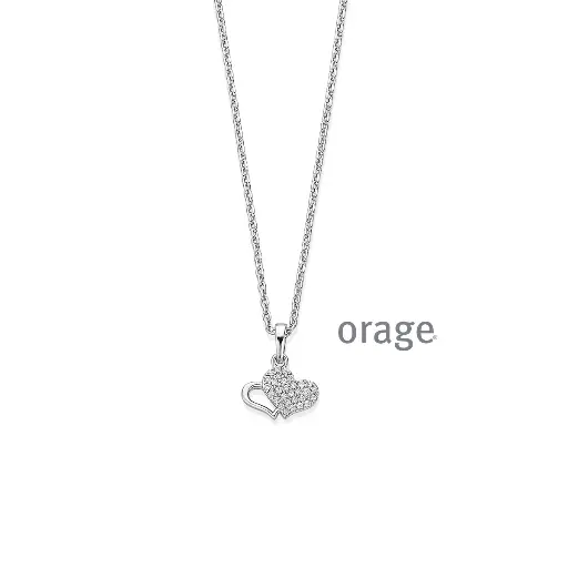 [BA230] Collier double coeur en argent rhodié et oxyde de zirconium 45cm (BA230)