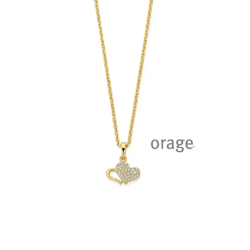 [BA231] Collier double coeur plaqué or et oxyde de zirconium 45cm (BA231)