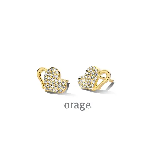 [BA232] Boucles d'oreilles double coeurs plaqué or et oxyde de zirconium (BA232)