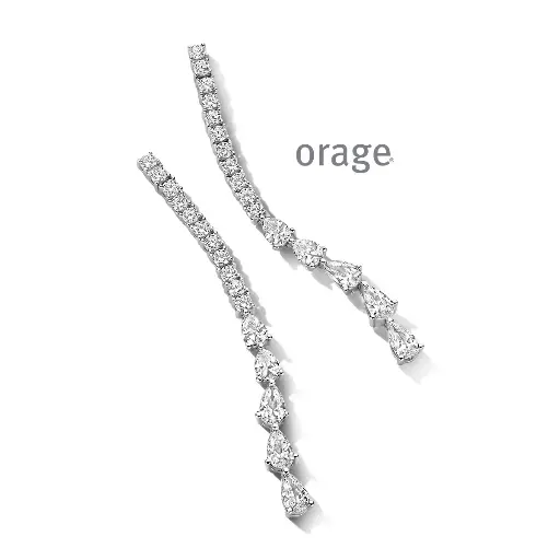 [BA241] Boucles d'oreilles pendantes en argent rhodié et oxyde de zirconium taille brillant et poire (BA241)