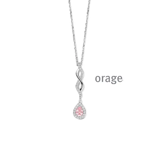 [BA245] Collier en argent rhodié, morganite et oxyde de zirconium 45cm (BA245)