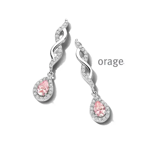 [BA247] Boucles d'oreilles pendantes en argent rhodié, morganite et oxyde de zirconium (BA247)