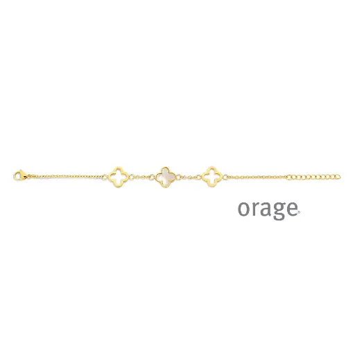 [BA259] Bracelet trèfles à 4 feuilles ajouré et nacré en acier jaune 19cm (BA259)