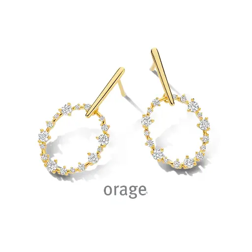 [BA275] Boucles d'oreilles pendantes en plaqué or et oxydes de zirconium (BA275)